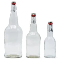 Clear EZ Cap Bottles W/ Swing Top - 1 Liter -Northern Brewer Shop 41008 Clear EZ Cap Bottles Swing Tops three closed